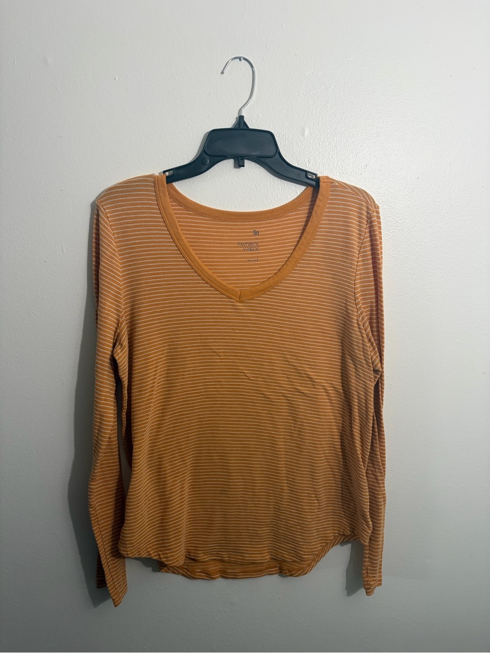 Striped V-Neck Long Sleeve Top - Mustard Stripe